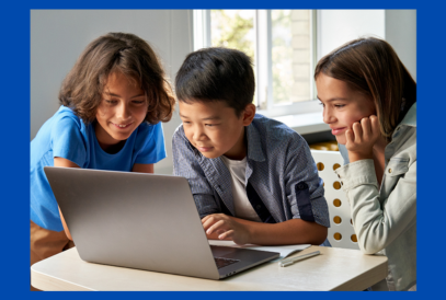  three students on device
